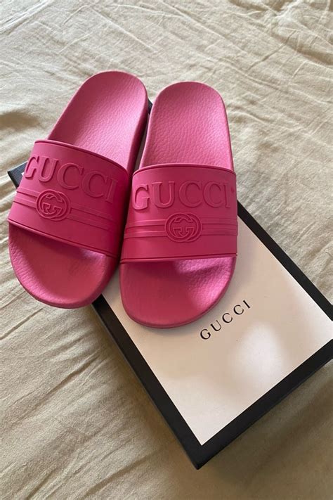 gucci hot pink slides|all pink gucci slides.